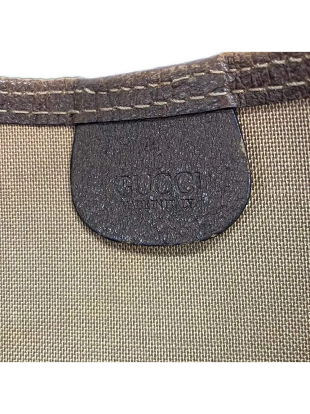 Gucci Tote Sherry GG Plus Supreme Gray Beige Dark Brown Multi Leather